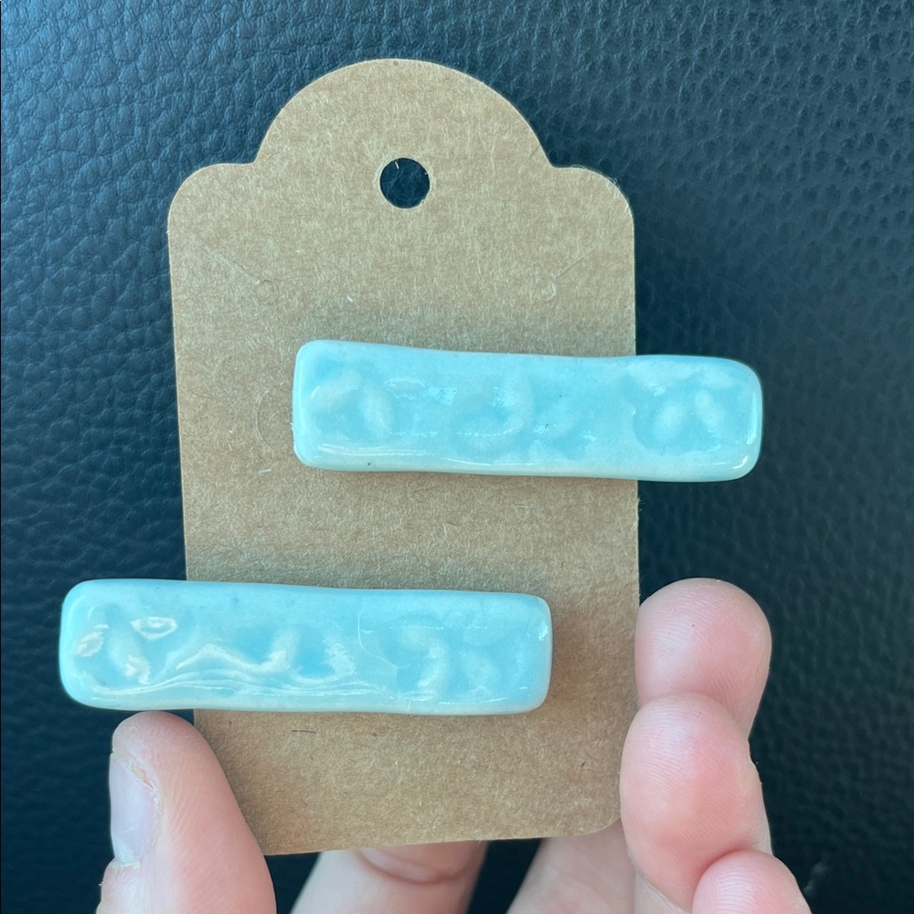 Light Blue Handmade Ceramic Hair Clips